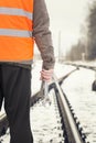 Worker on railway crossings Royalty Free Stock Photo