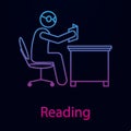 Worker is reading nolan icon. Simple thin line, outline vector of man in the office in fron of computer icons for ui and ux, Royalty Free Stock Photo