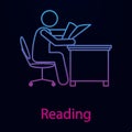 Worker is reading nolan icon. Simple thin line, outline vector of man in the office in fron of computer icons for ui and ux, Royalty Free Stock Photo