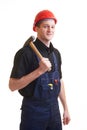 Worker in red hard hat Royalty Free Stock Photo