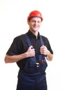 Worker in red hard hat Royalty Free Stock Photo