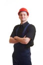 Worker in red hard hat Royalty Free Stock Photo