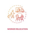 Worker relocation red gradient concept icon