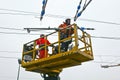 Worker repair the catenary