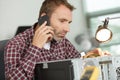 worker repairing electronic board Royalty Free Stock Photo