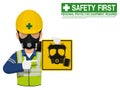 A worker with respiratory mask is presenting respiratory mask sign