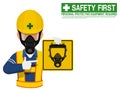 A worker with respiratory mask is presenting respiratory mask sign