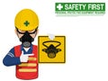 A worker with respiratory mask is presenting respiratory mask sign