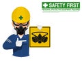 A worker with respiratory mask is presenting respiratory mask sign