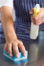 Close Up Of Worker In Restaurant Kitchen Cleaning Down After Service Royalty Free Stock Photo