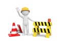 Worker with roadblock