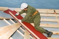 Worker at roofing works Royalty Free Stock Photo