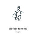 Worker running outline vector icon. Thin line black worker running icon, flat vector simple element illustration from editable