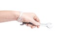 Worker's caucasian male hand holding tool Royalty Free Stock Photo