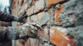 Close-up of a Worker's Hand Using a Trowel to Spread Mortar Between Bricks Royalty Free Stock Photo