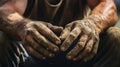 a worker\'s hands, covered in dirt and grease, AI Generative Royalty Free Stock Photo