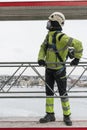 Worker on scaffolding wintertime safety equipped Royalty Free Stock Photo