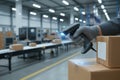 Worker scanning a package in a modern logistics warehouse Royalty Free Stock Photo
