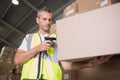 Worker scanning package in warehouse Royalty Free Stock Photo