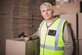 Worker scanning package in warehouse Royalty Free Stock Photo