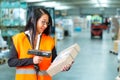 Worker scans package in warehouse of forwarding Royalty Free Stock Photo