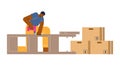 Worker with screwdriver assembling or dismantling cupboard furniture lying horizontally on floor vector illustration