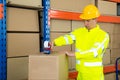 Worker Sealing Cardboard Box With Adhesive Tape Royalty Free Stock Photo