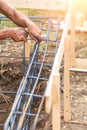 Worker Securing Steel Rebar Framing With Wire Plier Cutter Tool Royalty Free Stock Photo