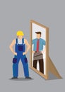 Worker Sees Himself as Business Professional in Mirror Reflection Vector Illustration