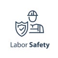 Worker and shield, medical insurance, labor safety, health protection