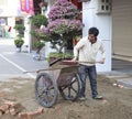 Worker shovel sand