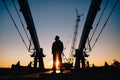 Worker silhouette on construction site Royalty Free Stock Photo