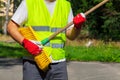 Worker simulates guitar play