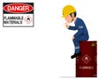 A worker is smoking on the flammable material