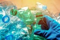 Worker sorting plastic bottles