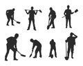 Worker with spade silhouettes, Workers with shovel silhouette Royalty Free Stock Photo