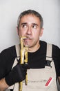 Worker specialist plumber, engineer or constructor with wrench Royalty Free Stock Photo