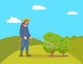 Worker with Sprayer on Hill Vector Illustration Royalty Free Stock Photo