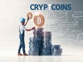 Worker Stacking Bitcoin Coins Royalty Free Stock Photo