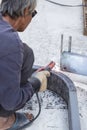 Worker steel welding with unsafety position Royalty Free Stock Photo