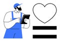 Worker with Tablet Analyzing Data Beside Heart and Equality Symbols Royalty Free Stock Photo