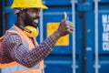 Worker thumbs up hand sign good job best working approved, selective focus at hand Royalty Free Stock Photo