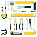 Worker tools builder, auto mechanic or mechanic. Insulated objects. In minimalist style Cartoon flat raster