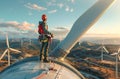 Worker on top of a wind turbine