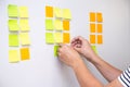 IT worker tracking his tasks on kanban board. Royalty Free Stock Photo