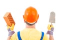 Worker With Trowel and Brick in Hands Royalty Free Stock Photo