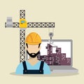 Worker under construction with laptop Royalty Free Stock Photo