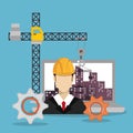 Worker under construction with laptop Royalty Free Stock Photo