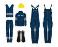 Worker uniform, boots and protective helmet