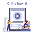 Worker in uniform install window and door online service